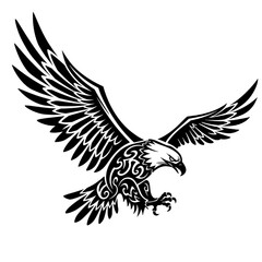 Obraz premium Tribal Eagle in Flight – Stylized Black and White Tattoo Design