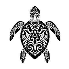 Fototapeta premium Polynesian Tribal Turtle Tattoo – Intricate Black and White Design
