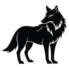 Black wolf silhouette with glowing orange eyes on a white background animal wild