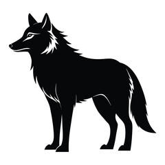 Black wolf silhouette with sharp white highlights on its fur and eyes animal wild