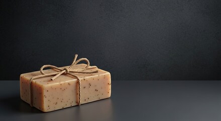 Artisan soap bar tied with natural twine, perfect for spa branding, luxury skincare products