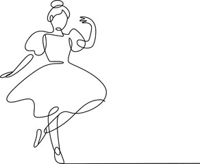 Elegant ballerina in a flowing dress performs a graceful dance, captured in a continuous line art style.