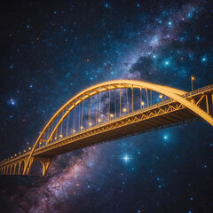 Obraz premium Glowing Celestial Golden Bridge Floating in Outer Space – Surreal Cosmic Artwork