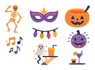 Obraz premium Halloween animals flat icon set. featuring bat, spider, crow, cat, snake, owl, centipede, and mouse symbols