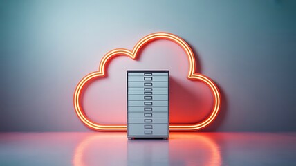 Neon Cloud Computing Concept with Glowing Server Technology