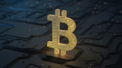 Golden Bitcoin Symbol Made of Binary Code cryptocurrency