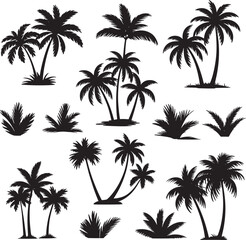 Black palm tree set vector illustration on white background silhouette art black white stock illustration