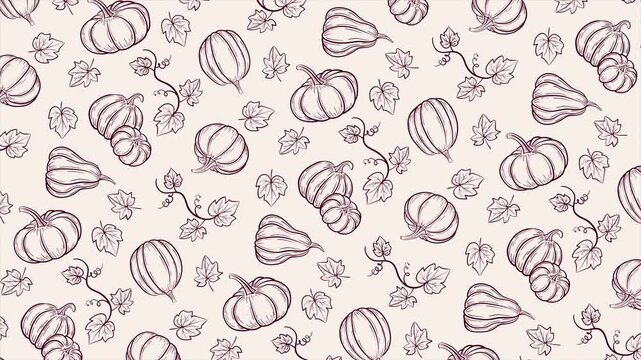 Hand drawn pumpkins background on a seamless loop