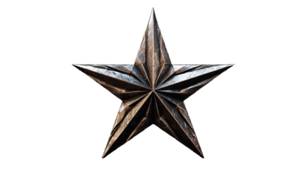 Dramatic metallic star with striking texture details on transparent background