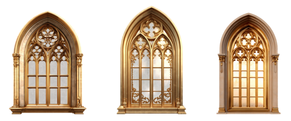 golden ancient church window isolated on a transparent background.png