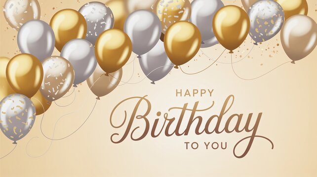 Elegant gold and silver balloons float joyfully celebrating your special birthday wishes