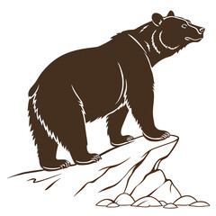Brown Bear Standing on Rock Silhouette with White Outline grizzly bear animal