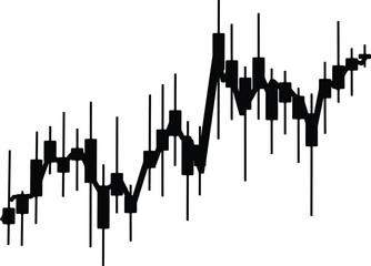 Bullish financial candlestick chart vector illustration with rising market trend, black trading silhouette design for stock, crypto, forex analysis.