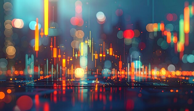 Abstract cityscape with financial data