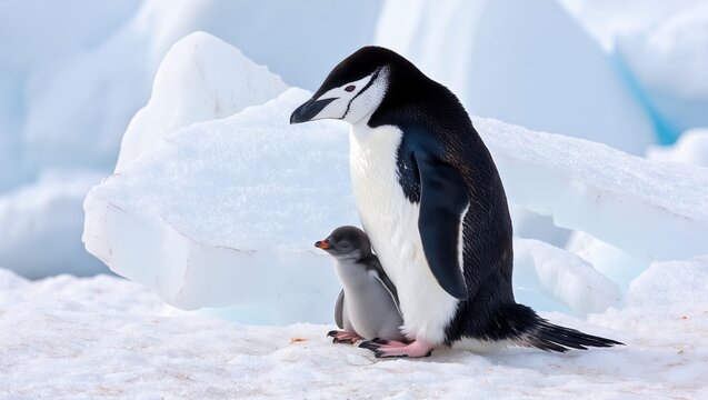 Chinstrap Penguin on Antarctic Ice - Powered by Adobe