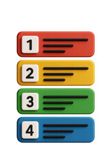 Obraz premium Four colorful numbered list blocks isolated on transparent background