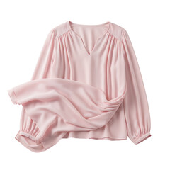 Pink Silk Blouse Fashion Studio Shot Elegant VNeck Long Sleeve Top Style Detail