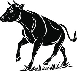 Obraz premium Stylized Cow Silhouette Vector, Farm Animal Cow Silhouette Illustration, Minimal Livestock Cow Outline Design, Black Cattle Silhouette Graphic