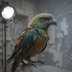 Fototapeta premium A stunning Ara ararauna parrot in studio, showcasing vibrant blue-and-yellow feathers, striking beauty.