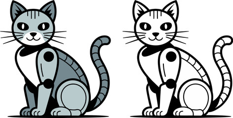 Whimsical robotic cat illustration with a playful, futuristic design