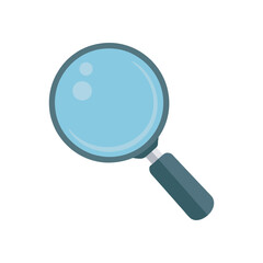 Vector illustration of a blue magnifying glass icon, a classic symbol for search, research, and analysis concepts isolated on a white background. 