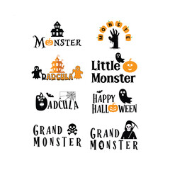 Halloween monster phrases and symbols vector collection