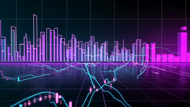 Price decline shown using graphics in virtual stock market background