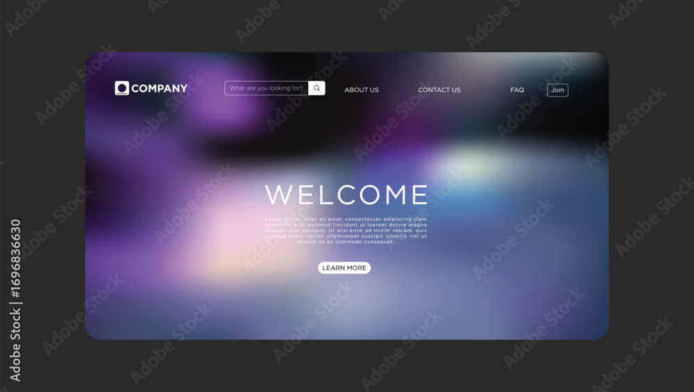 Aufkleber modern business website template with welcome message and blurred background for engaging digital pr
