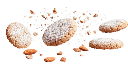 Almond Cookies with Powdered Sugar isolated on a Transparent or white Background