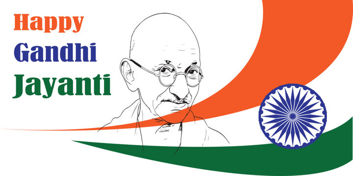 Vector illustration for Gandhi Jayanti with Mahatma Gandhi sketch and Indian tricolor flag design
