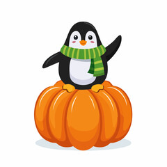 Fototapeta premium Comic-Pinguin auf Kürbis