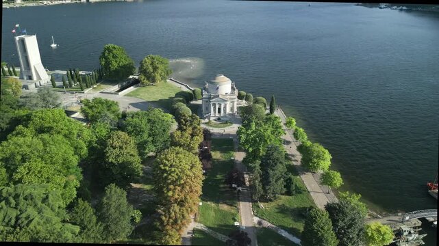 Aerial view of Volta Temple (tempio Voltiano)in the city of Como, northern Italy.