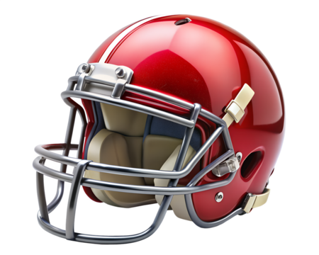 Shiny red american football helmet with white stripe, isolated on transparent background - Powered by Adobe