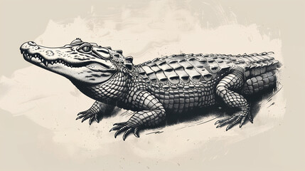 Naklejka premium Detailed alligator illustration with unique texture and shading for wildlife art