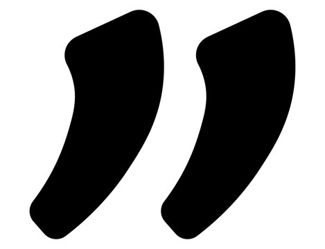 Double quotation marks icon for editorial pull quotes, teardrop curved closing style, bold black punctuation symbol, ideal for magazines, blogs, web UI, print