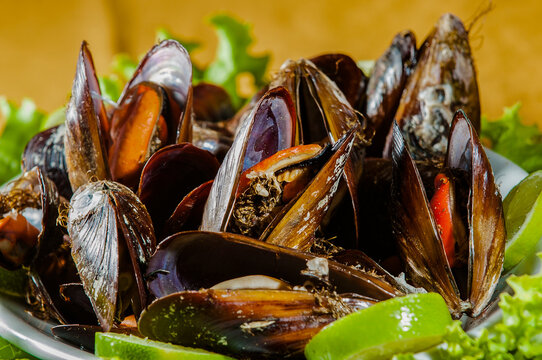Aperitivos e frutos do mar, com mariscos e peixe frito na beira da praia