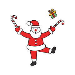 Obraz premium Santa Claus Juggling Candy Canes and Christmas Gifts Festive Vector illustration.