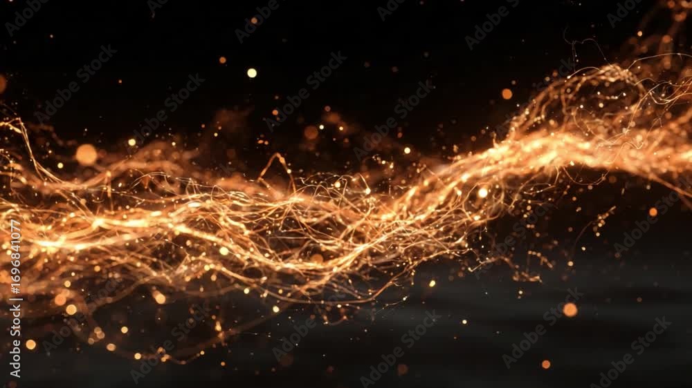 Poster golden dust stream: a mesmerizing stream of golden particles dances across a dark canvas, capturing 