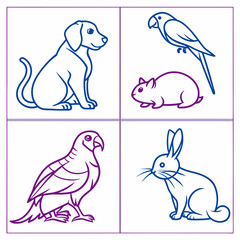 Fototapeta premium Dog parrot hamster rabbit outline vector