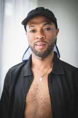 Portrait of black fashion American wearing great looking clothes