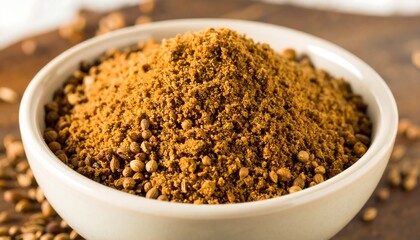 Close-up of Aromatic Coriander Powder in a White Ceramic Bowl
