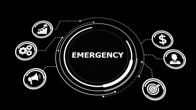 "EMERGENCY" button in German on a futuristic. Business, modern technology, networking concept. a futuristic holographic advanced HUD circle platform Business, Technology
