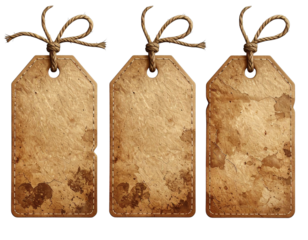 Firefly_ 3 blank brown tag label with string isolated on transparent background cutout PNG fi