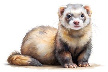 Adorable Ferret Portrait with Detailed Fur on a White Background