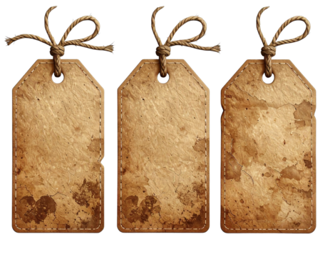 Firefly_ 3 blank brown tag label with string isolated on transparent background cutout PNG fi