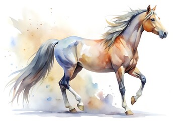 Naklejka premium Elegant Palomino Horse Running Watercolor Painting on White Background for Art Prints