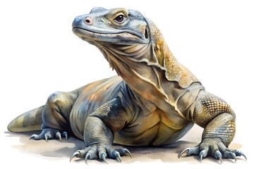 Obraz premium Detailed watercolor illustration of a Komodo dragon isolated on a white background
