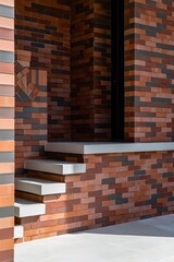 Brick facade with concrete steps and a modern design with a black accent pipe