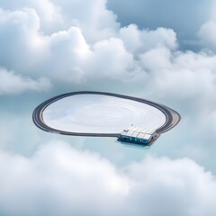 Aerial view of house in clouds and lagoon landscape serene atmosphere