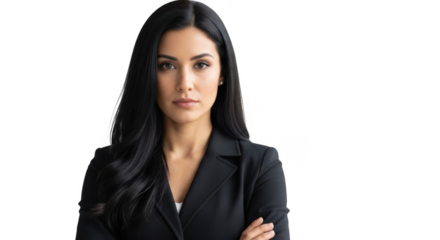 Professional woman confidentially posing in business attire transparent background